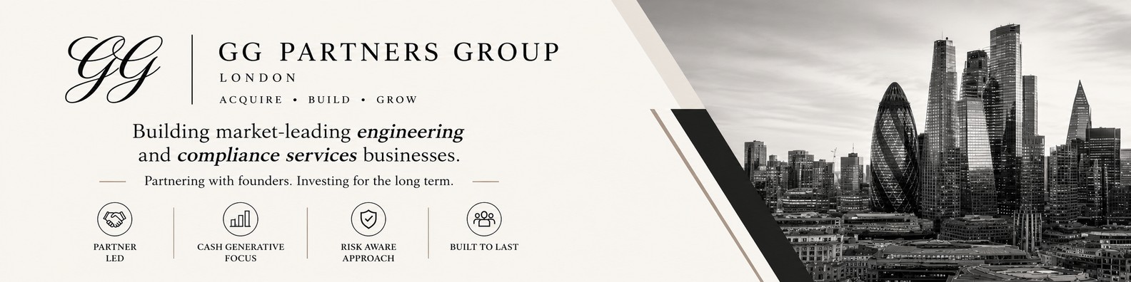 GG Partners — Acquire, Build, Grow. London skyline.